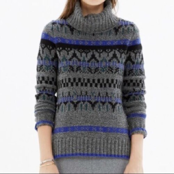 Madewell Iceblock Fair Isle Cowl Neck Wool Sweater - Picture 2 of 5